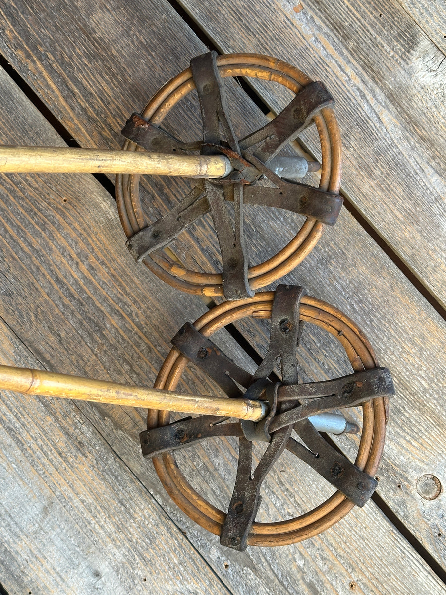 Vintage Bamboo Ski Poles - double ring baskets