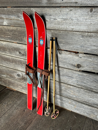 Jr. Snow Patrol Ski Set- Red (1960's), Includes poles