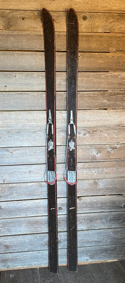 Antique Ski Rider Downhill Wooden Skis