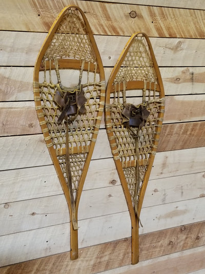 Classic Wooden Snowshoes with Leather Bindings