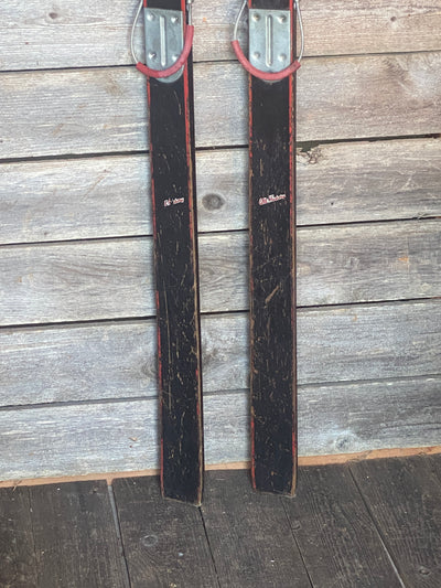 Antique Ski Rider Downhill Wooden Skis