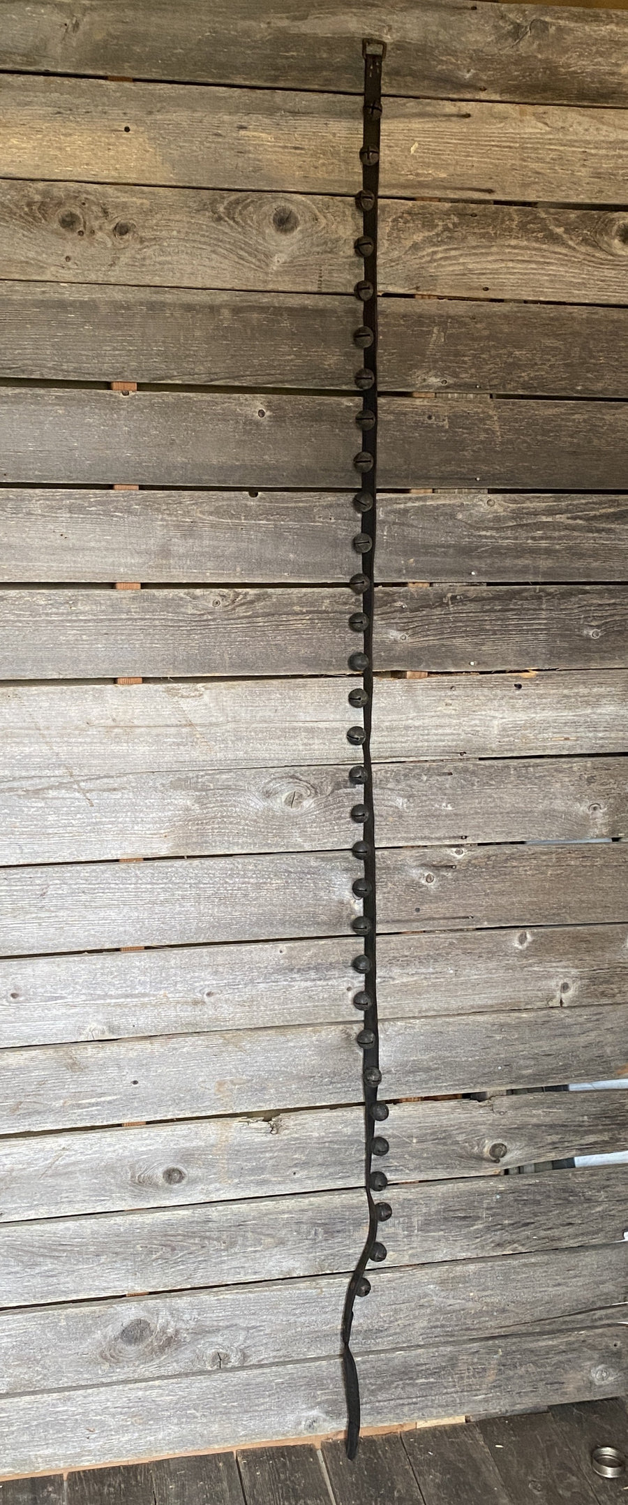Vintage Sleigh Bells - Strap of 31 Bells attached to 84 inch Leather Strap