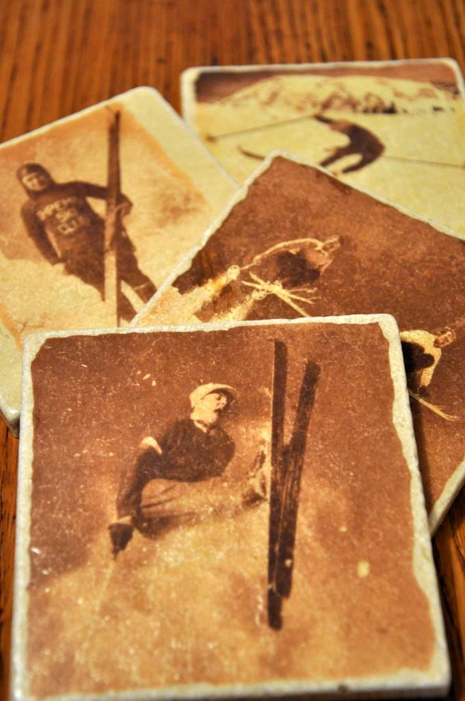Set of 4 Vintage Marble Ski Coasters - Guys of Skiing