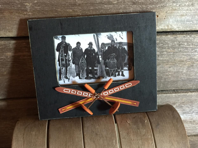Crossed Skis & Poles Wood Picture Frame
