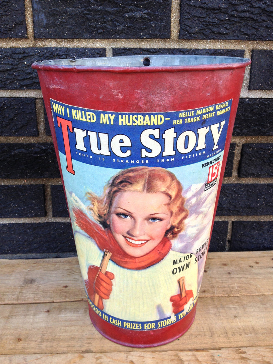 Vintage Maple Sap Can - Red Vintage Lady Skier