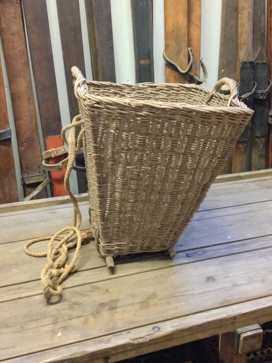 Antique French Woven Wicker Picking Basket with Runners