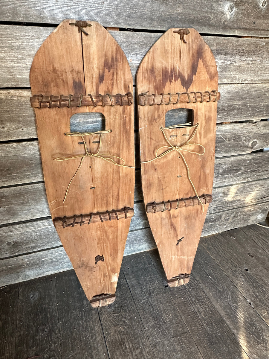 Vintage Wooden Trapper Miner Snowshoes