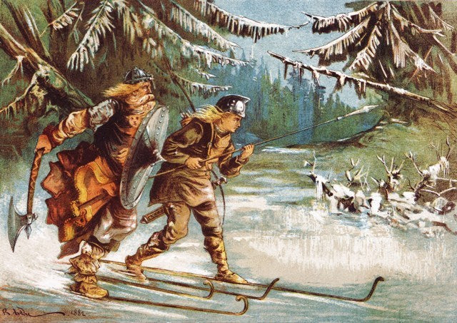 Vintage Ski Poster - Birkebeiner Skiers and prince Hakon Hakonsson