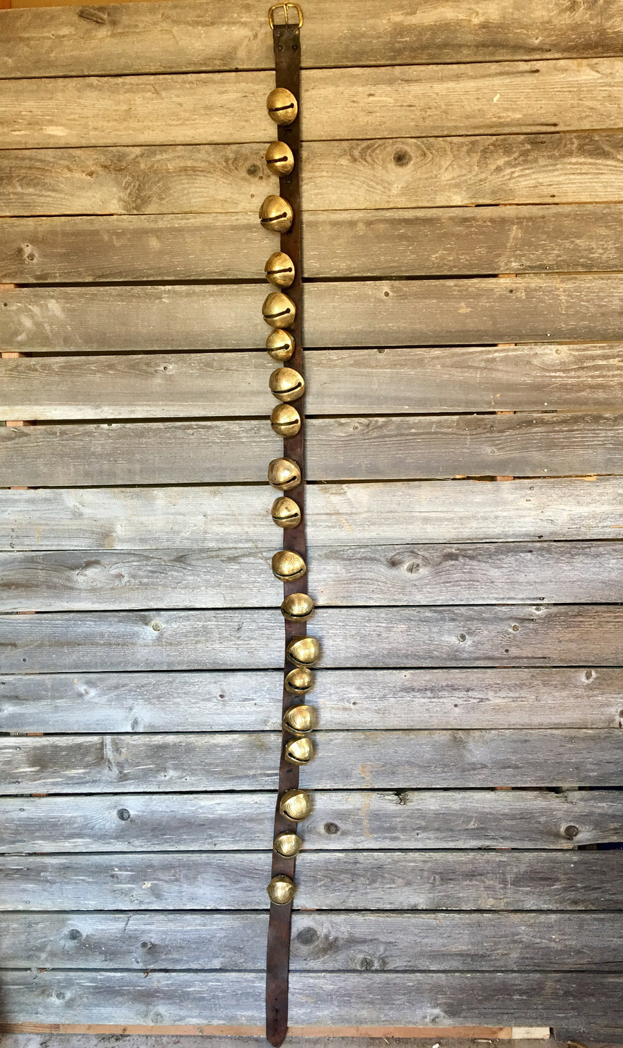 Sleigh Bells - Strap of 19 Bells attached to 90 inch Vintage Leather Strap