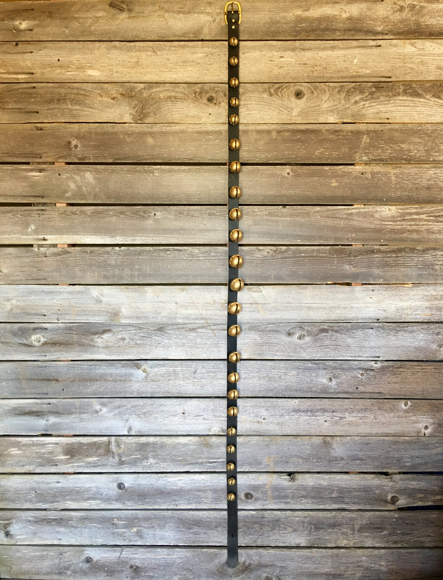 Sleigh Bells - Newly Made 81 inch black leather strap of 23 Bells