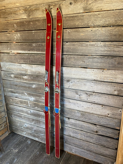 Vintage Swedish Downhill Skis - Red Strimlein