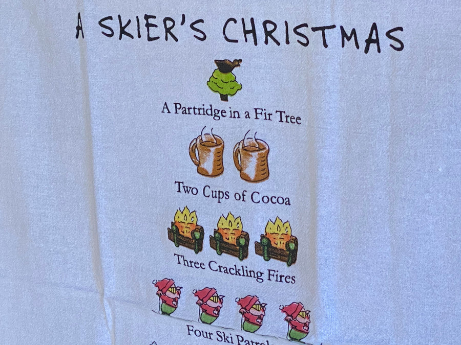 Skiers Christmas dish towel