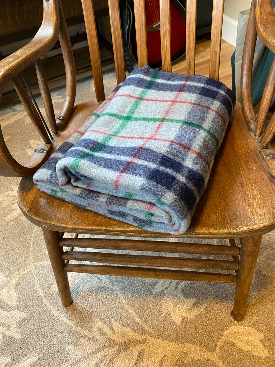 Grey/Blue Plaid Wool Blanket