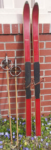 vintage childs skis with bamboo poles