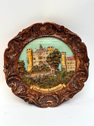 Vintage German Hohenschwangau Castle hand painted resin carved wall plaque
