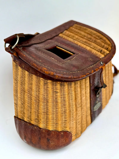 Vintage George Lawrence Fishing Creel - Woven Split Reed with Leather