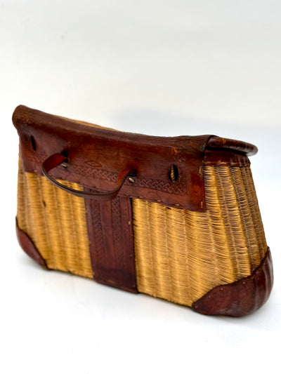 Vintage George Lawrence Fishing Creel - Woven Split Reed with Leather