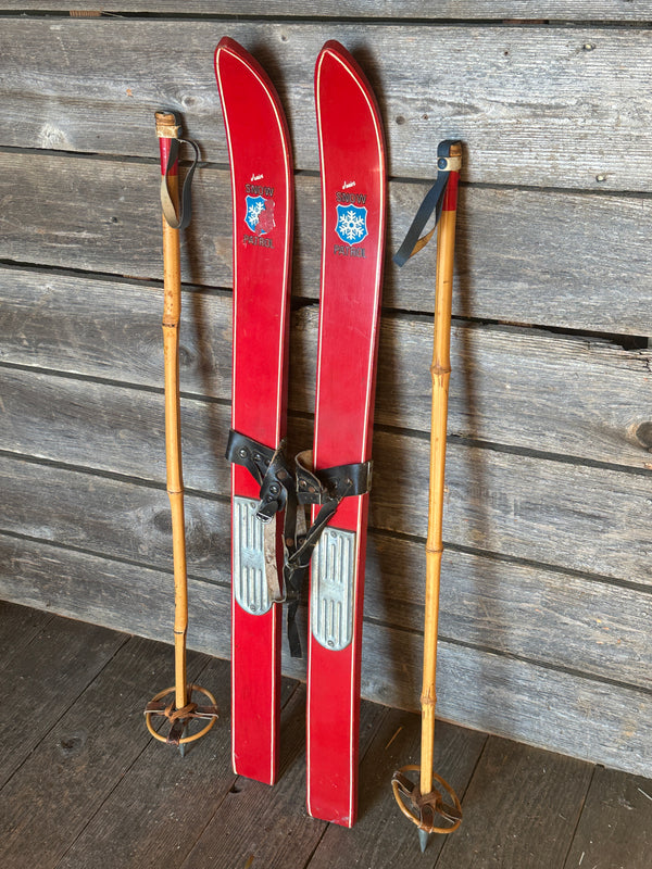 Jr. Snow Patrol Ski Set- Red (1960's) with poles - VintageWinter