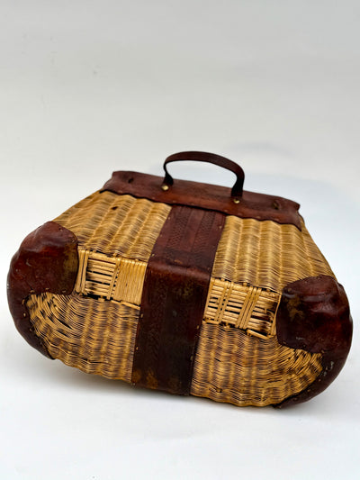 Vintage George Lawrence Fishing Creel - Woven Split Reed with Leather