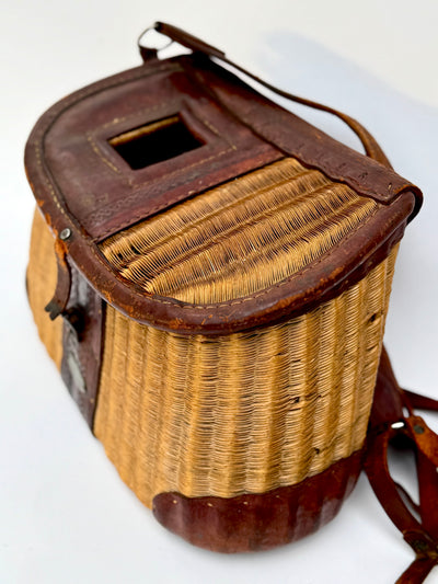 Vintage George Lawrence Fishing Creel - Woven Split Reed with Leather