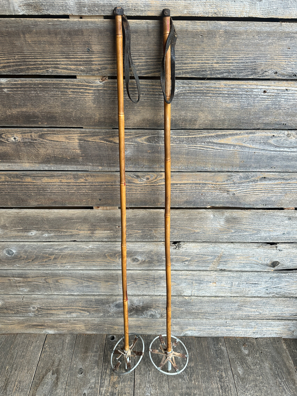 Bamboo Ski Poles with metal baskets