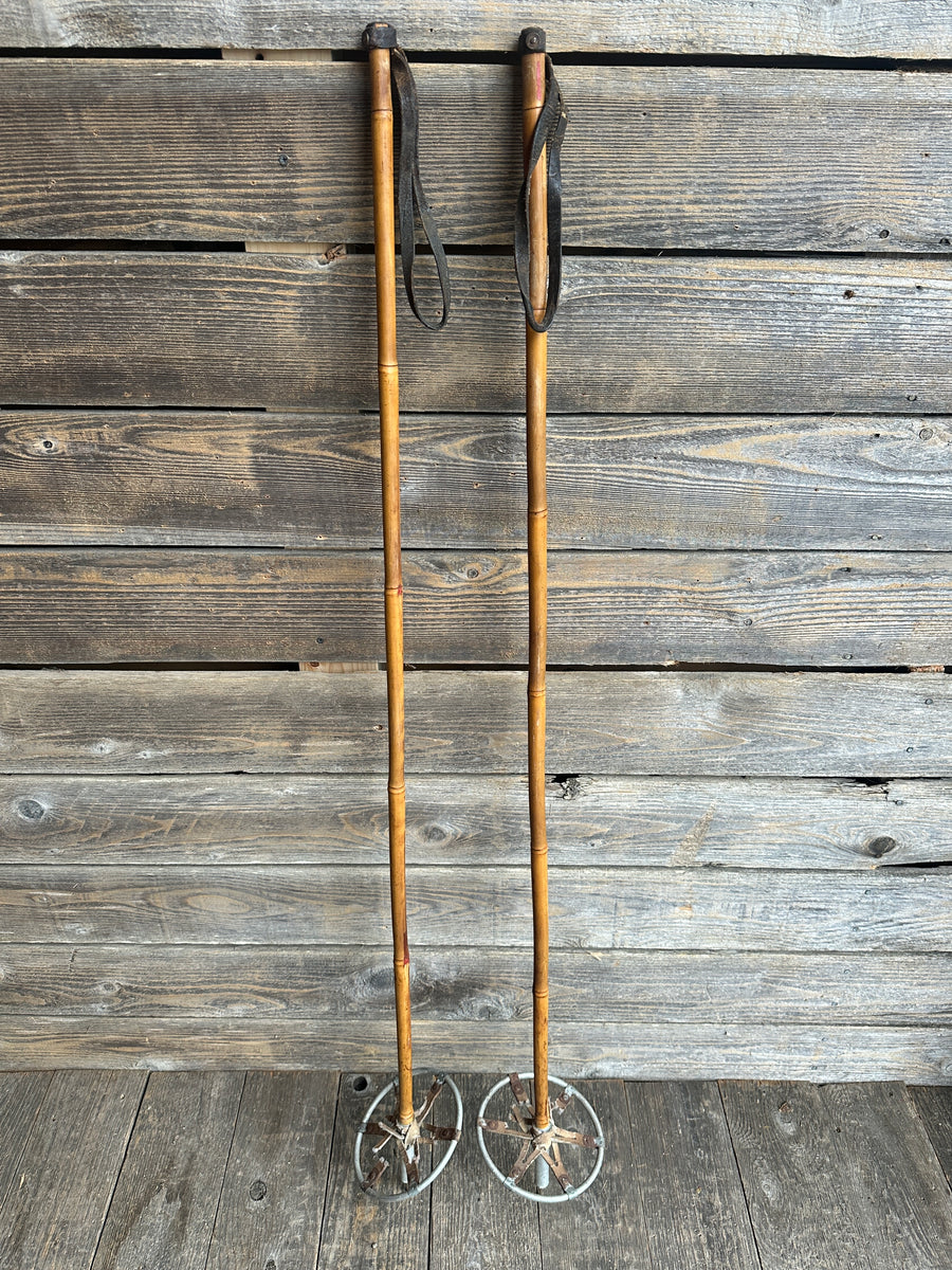 Bamboo Ski Poles with metal baskets