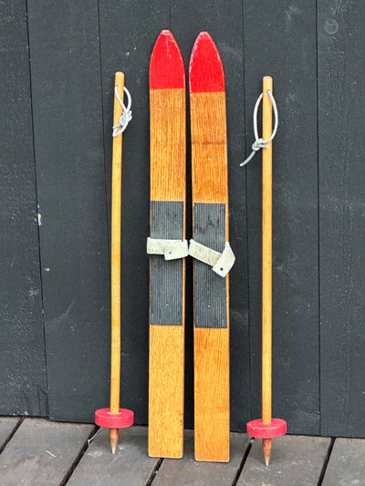 Vintage Childrens Winter Skis - with poles