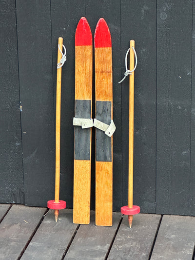 Vintage Childrens Winter Skis - with poles