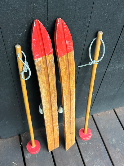 Vintage Childrens Winter Skis - with poles