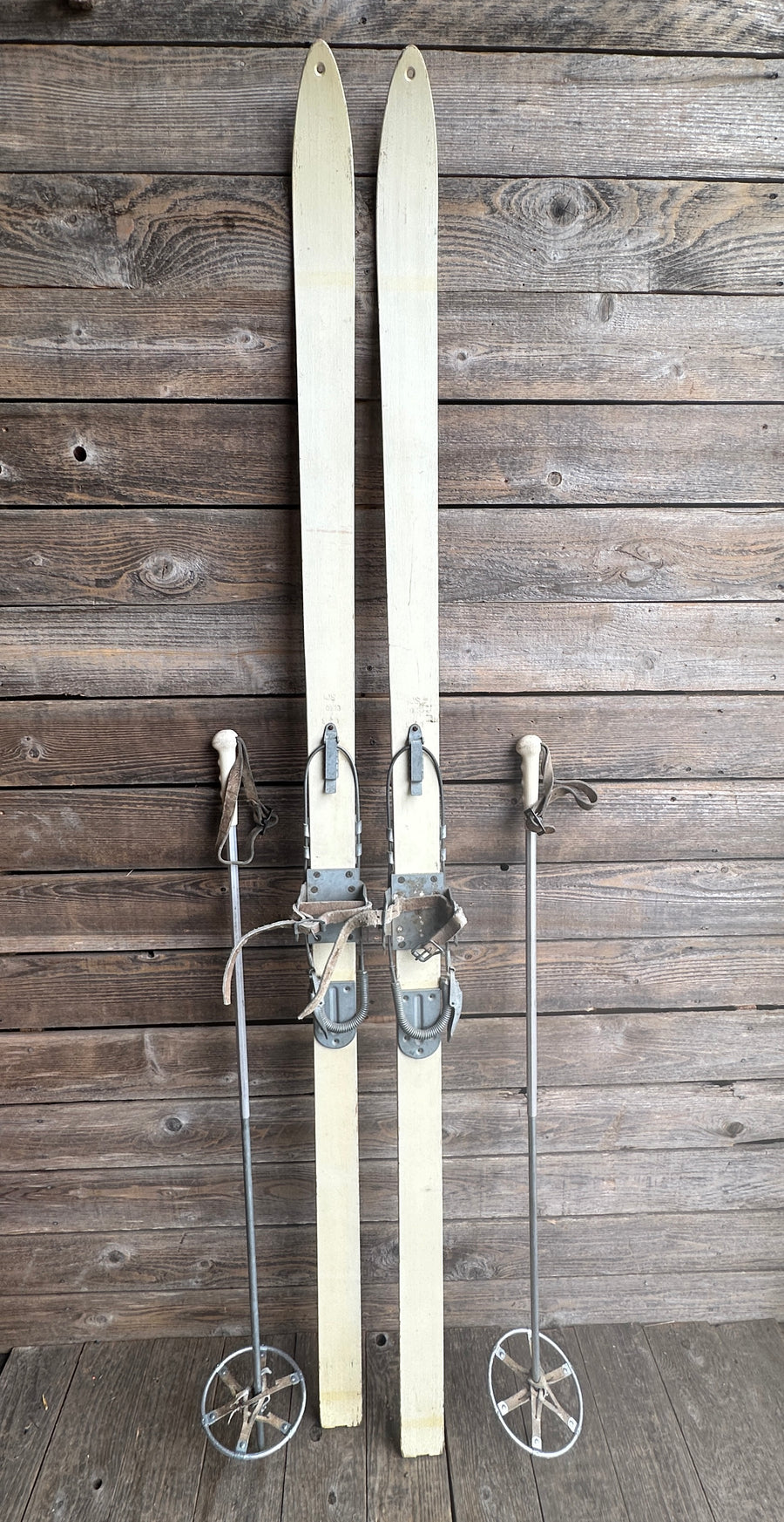 Vintage 10th Mountain Division Downhill Skis with Poles