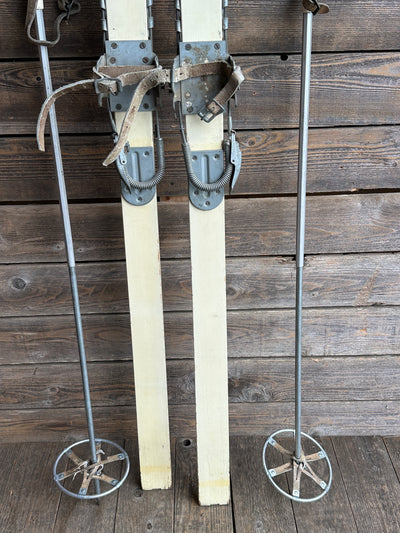 Vintage 10th Mountain Division Downhill Skis with Poles