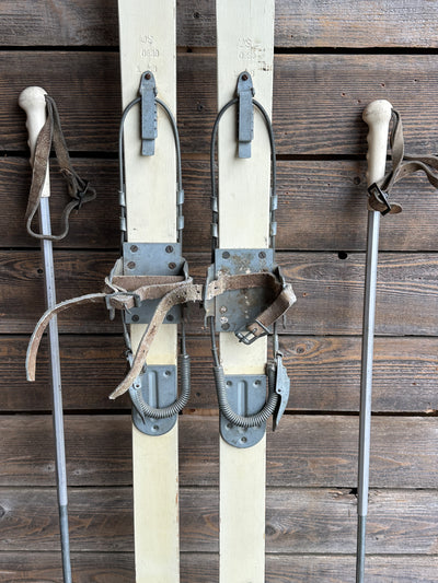 Vintage 10th Mountain Division Downhill Skis with Poles