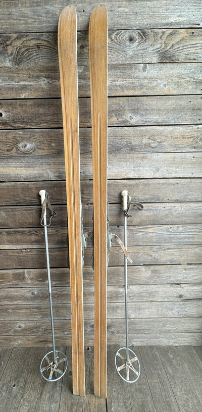 Vintage 10th Mountain Division Downhill Skis with Poles