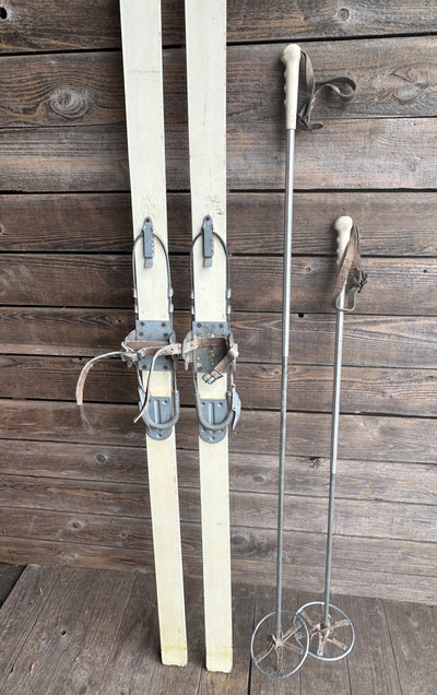 Vintage 10th Mountain Division Downhill Skis with Poles