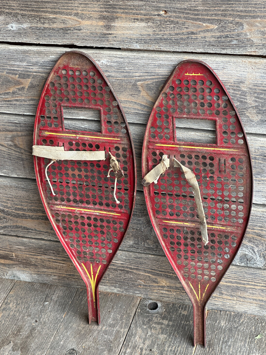 Vintage Metal Snowshoes - White