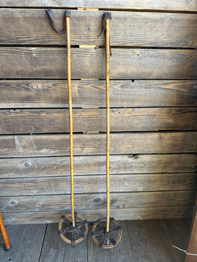 Vintage Bamboo Ski Poles - double ring baskets