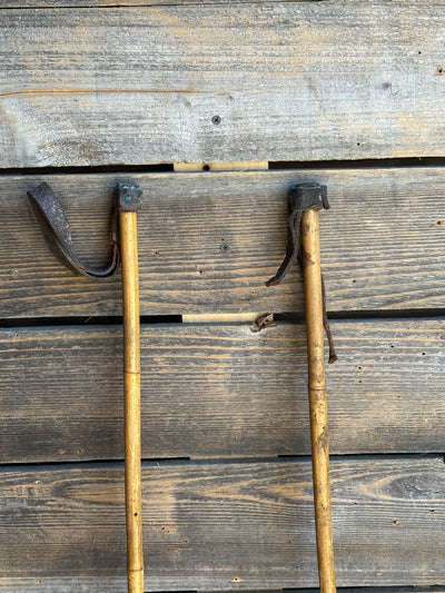 Vintage Bamboo Ski Poles - double ring baskets