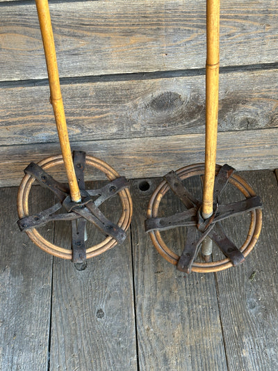 Vintage Bamboo Ski Poles - double ring baskets