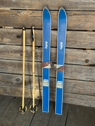 Vintage Junior Skis and Poles Set - Holiday