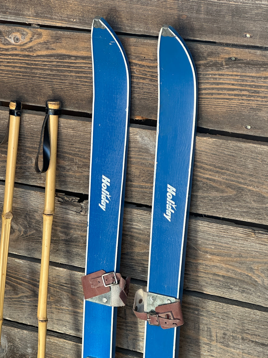 Vintage Junior Skis and Poles Set - Holiday