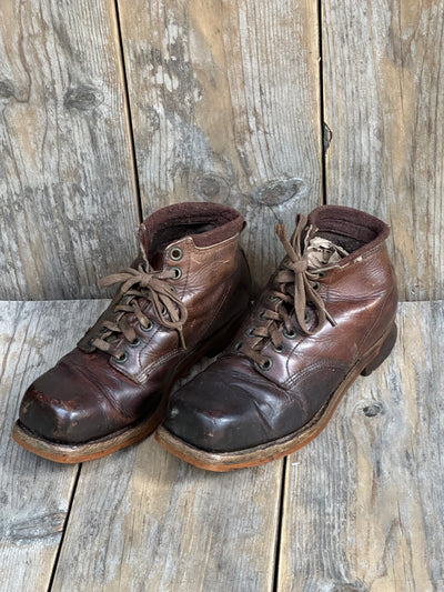 Vintage Brown Leather Ski Boots