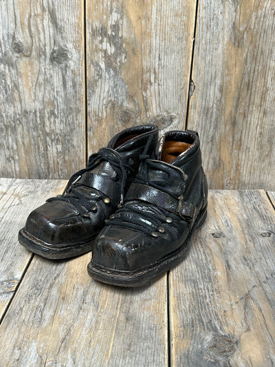 Vintage Leather Ski Boots - Black