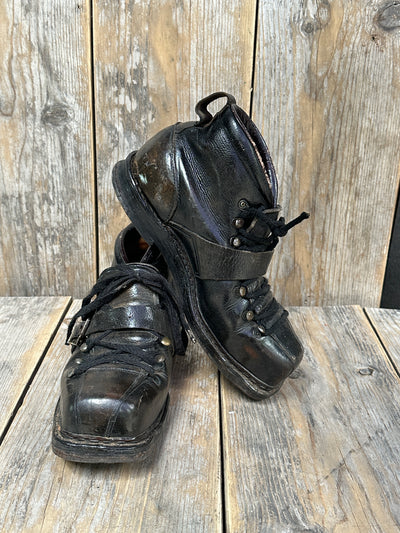 Vintage Leather Ski Boots - Black