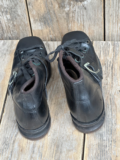 Vintage Square Toe Leather Ski Boots - Black