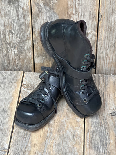 Vintage Square Toe Leather Ski Boots - Black