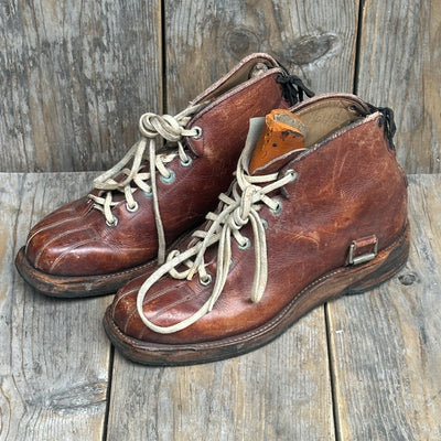 Leather Ski Boots - Vintage Brown Lace Up