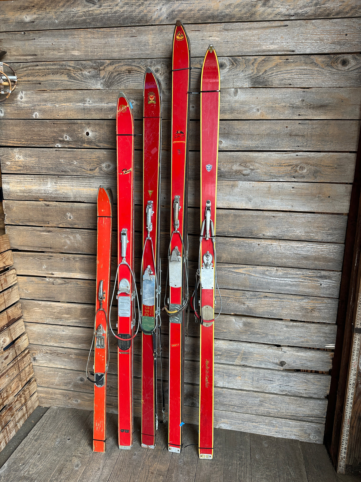 Vintage Red Skis - Group