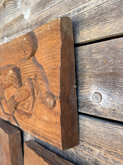 Bas Relief Downhill Skier Carvings (Set of 4)