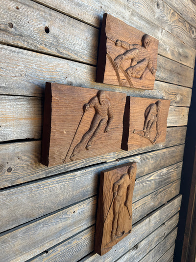Bas Relief Downhill Skier Carvings (Set of 4)