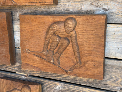Bas Relief Downhill Skier Carvings (Set of 4)